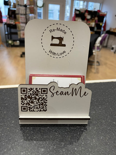 Business card holder scan me QR code sign