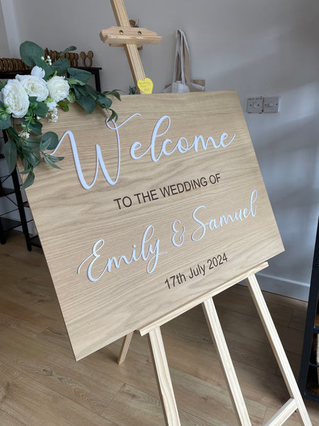Welcome wedding sign oak veneer & acrylic