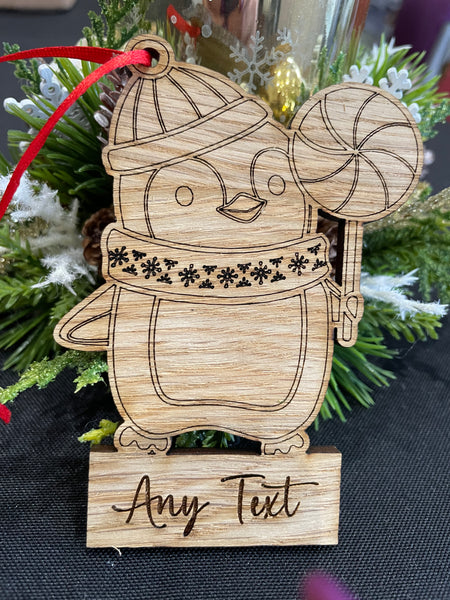 Personalised oak veneer christmas ornaments