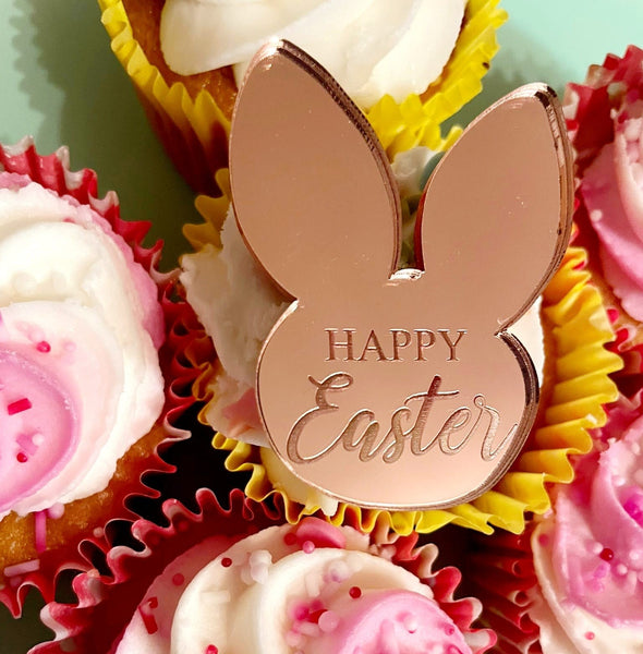 Happy Easter Bunny Cupcake Mirrored Charm or Gift Tag