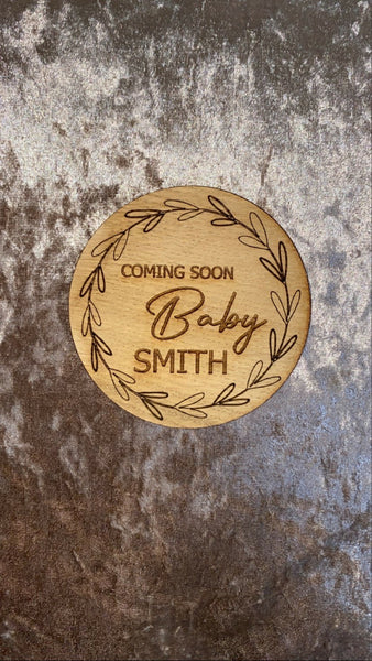 Personalised Coming Soon wooden Baby Name Plaque