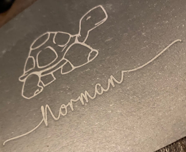 Cartoon Tortoise Silhouette personalised natural feeding slate
