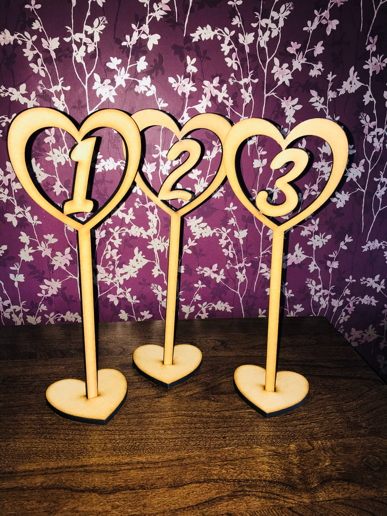 Wedding table numbers hearts