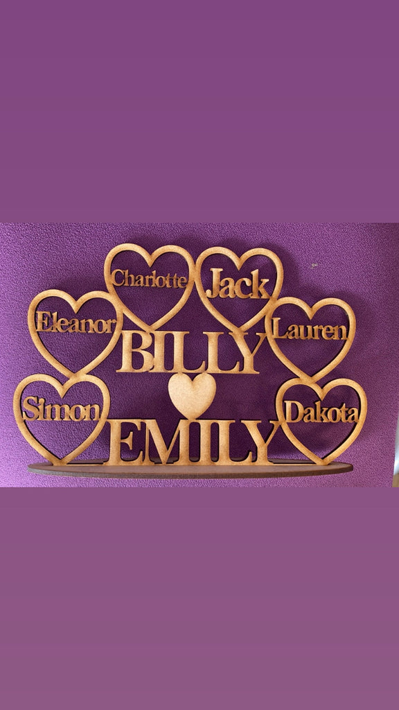 Rainbow hearts family plaque